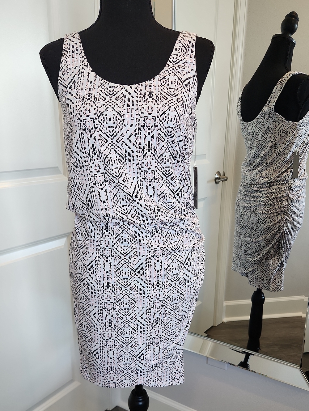 Tart Collections Blouson Midi Dress in Soft Pink and Black